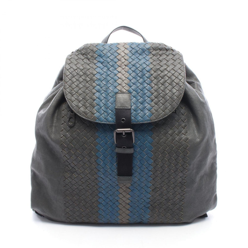 Bottega Veneta Backpack Intrecciato Gray Blue Leather