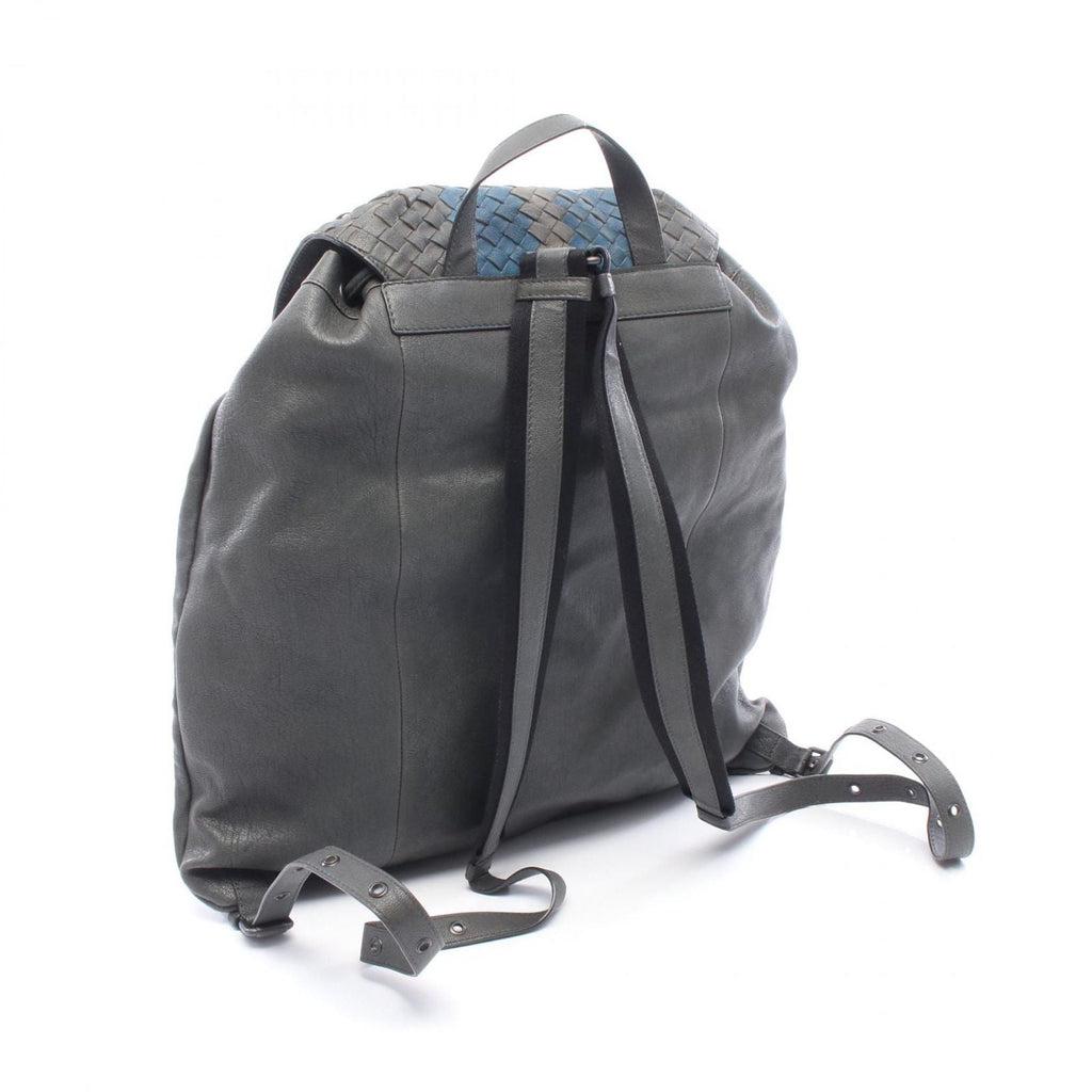 Bottega Veneta Backpack Intrecciato Gray Blue Leather