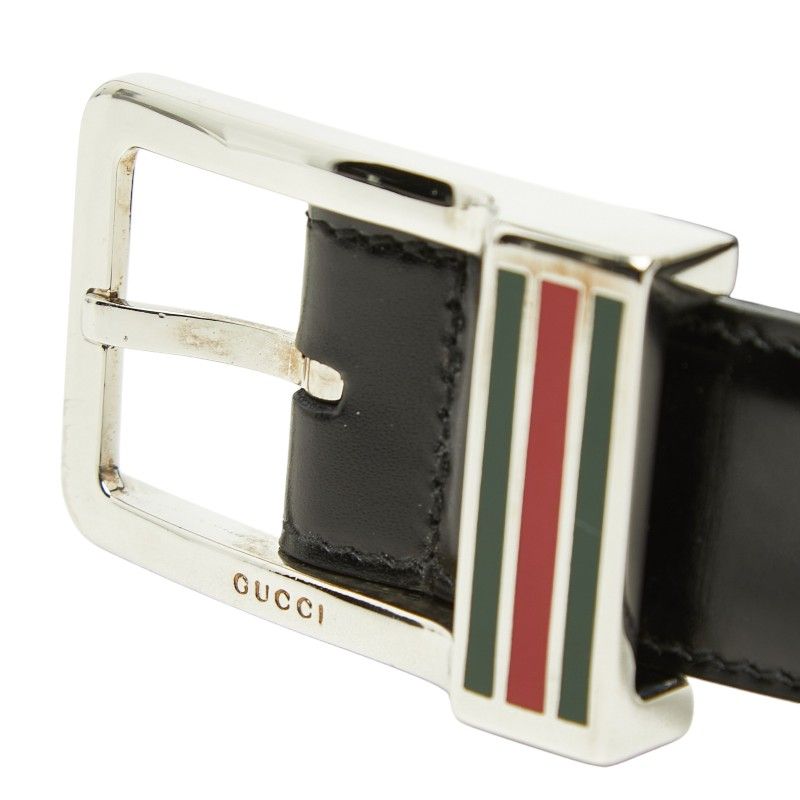 Gucci Sherry Line Square Logo Buckle Belt Black Silver Leather