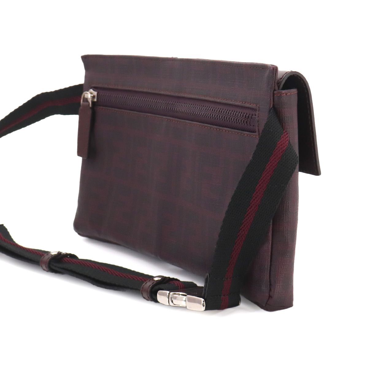 Fendi Zucca Belt Bag Leather Bordeaux Silver