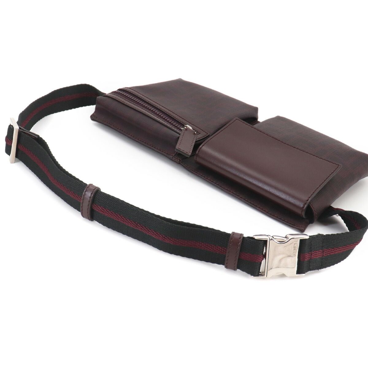 Fendi Zucca Belt Bag Leather Bordeaux Silver