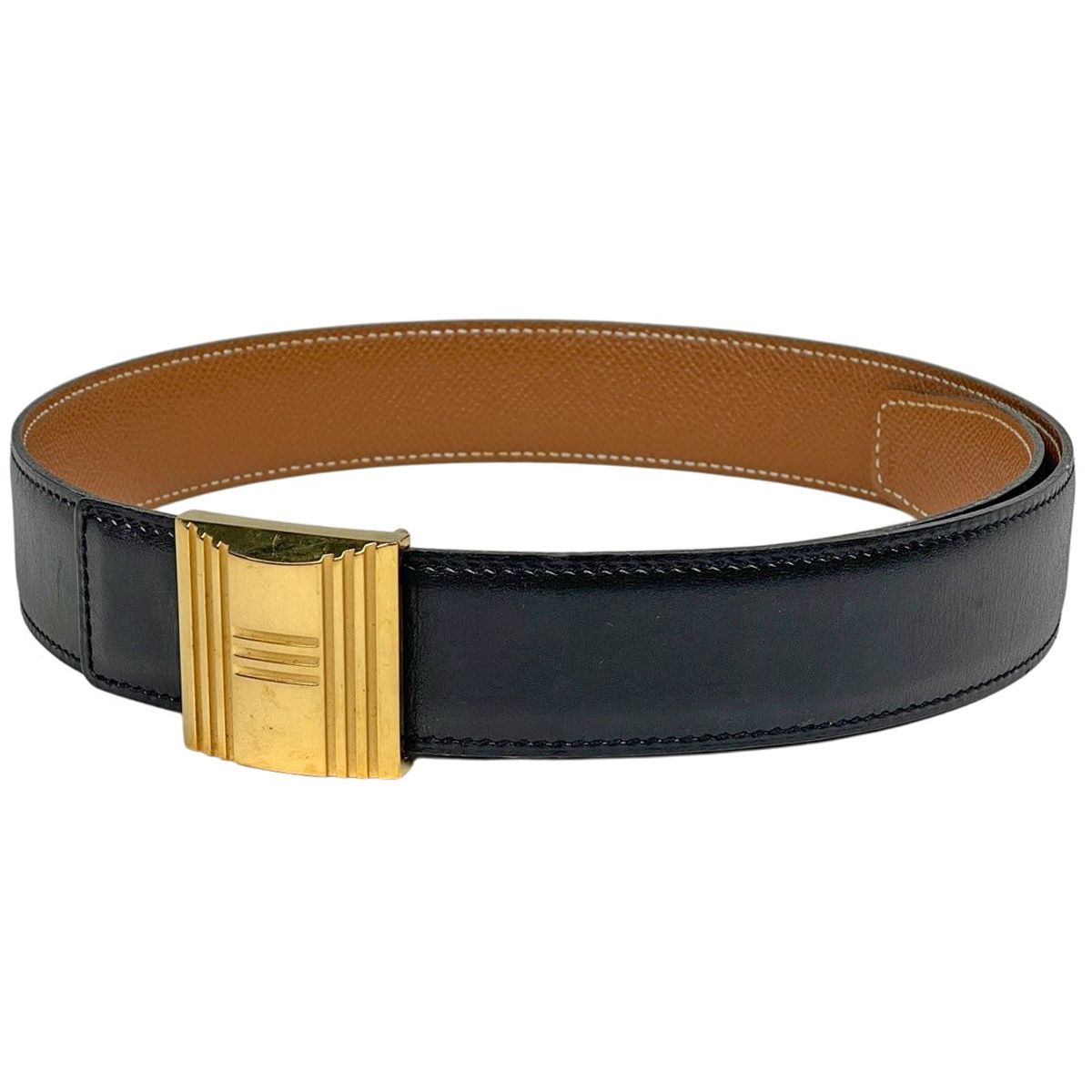 Hermes Cadena Buckle Reversible Belt Box Calf Courchevel Black Brown