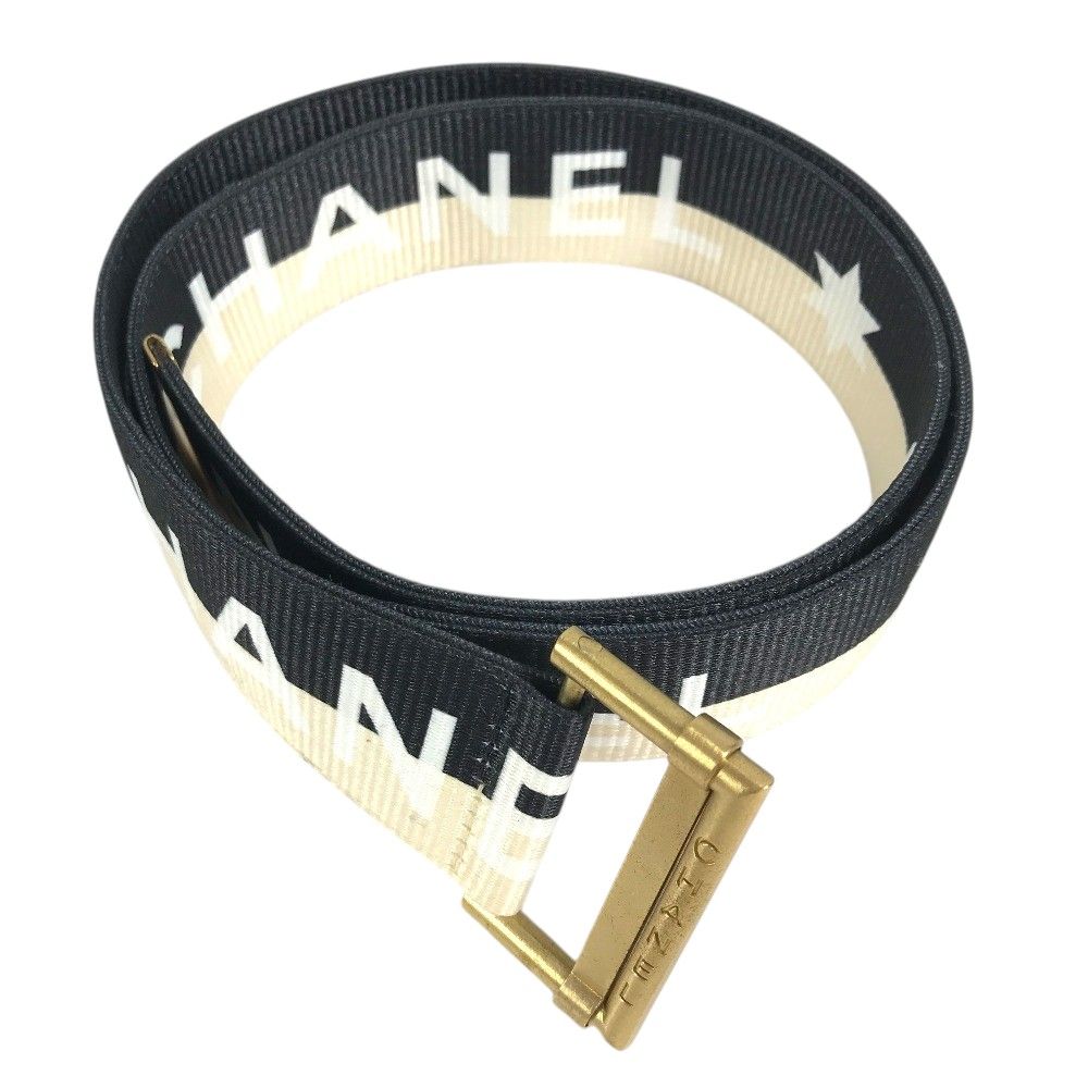Chanel Belt CC Logo Canvas Leather Black