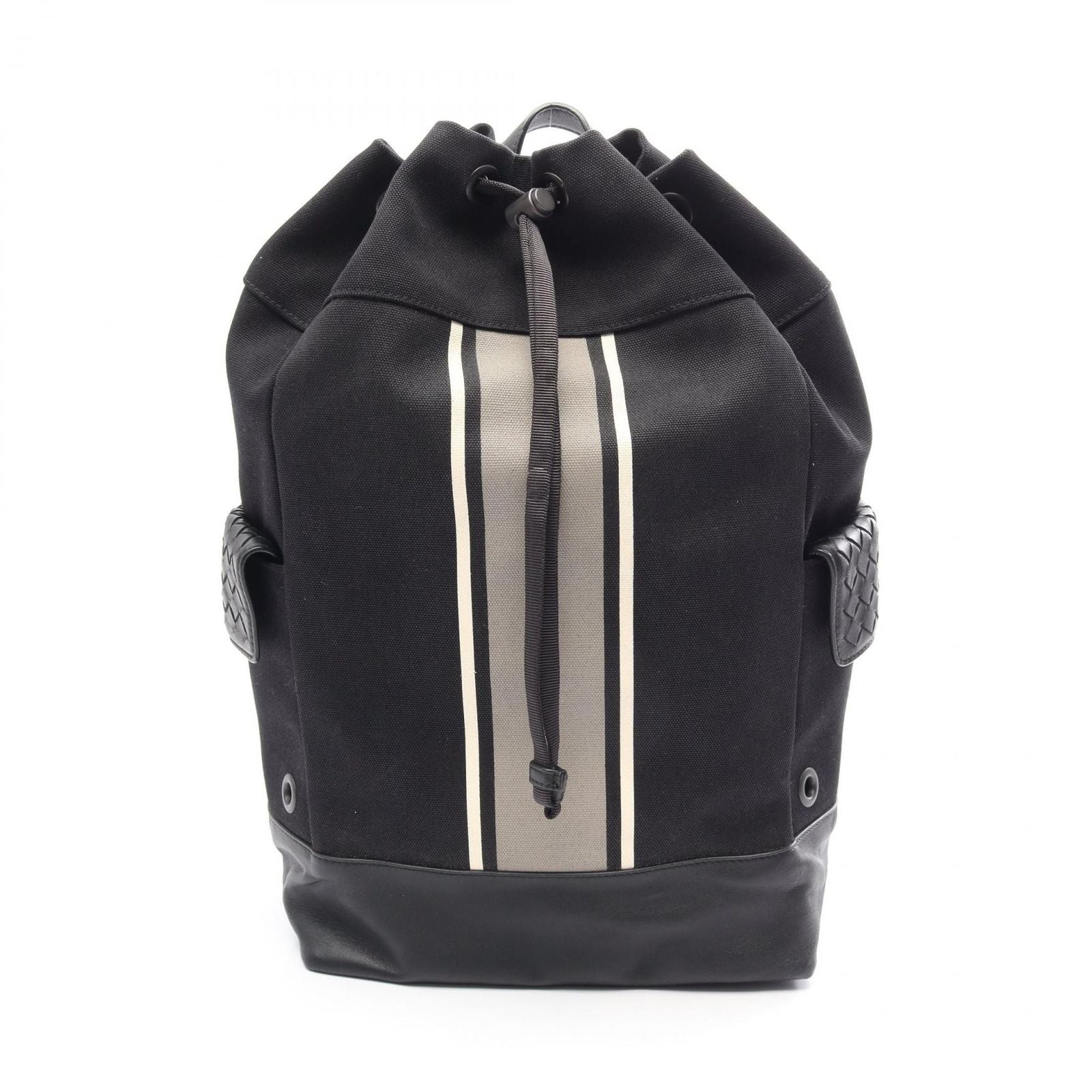 Bottega Veneta Backpack Intrecciato Black Gray White Canvas Leather