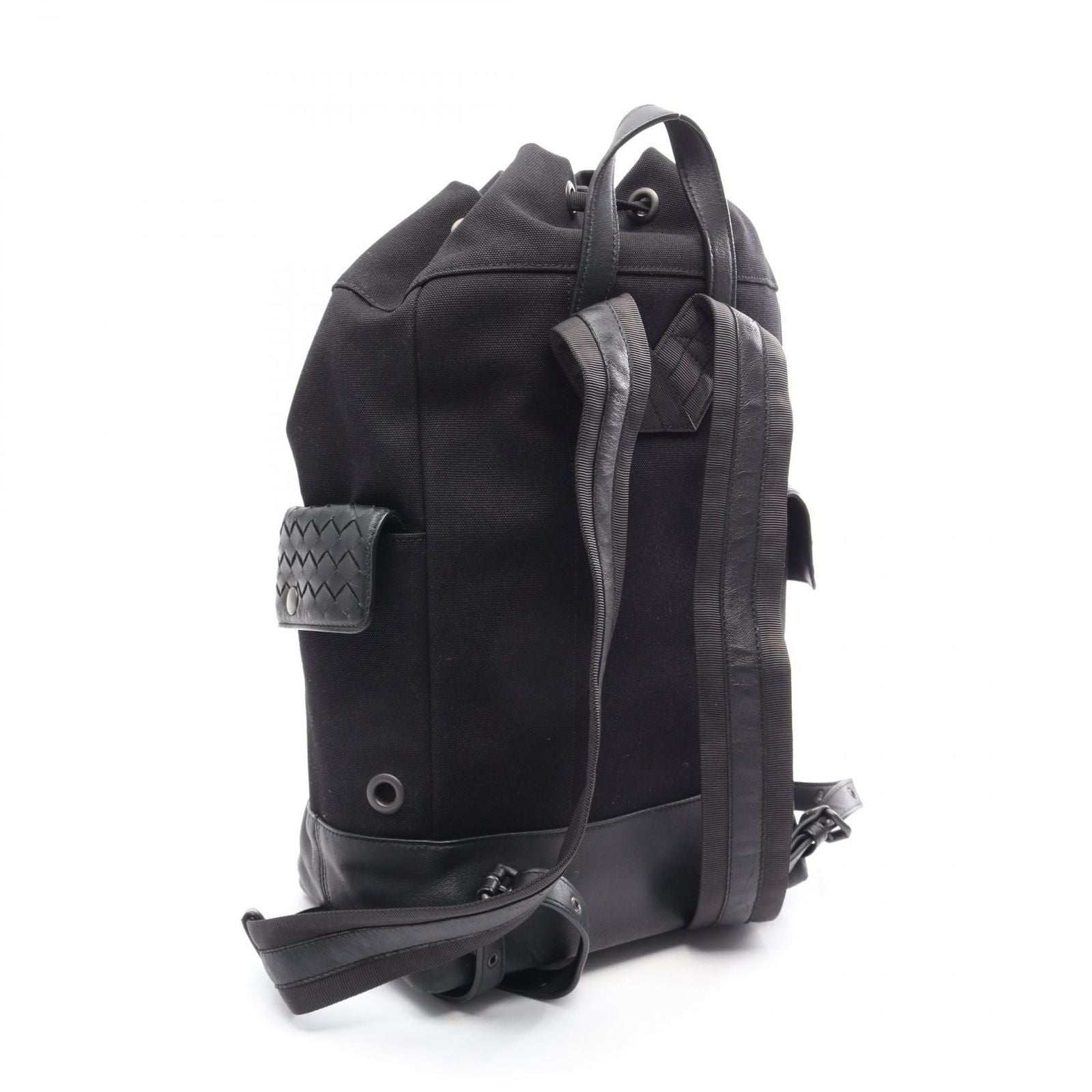 Bottega Veneta Backpack Intrecciato Black Gray White Canvas Leather