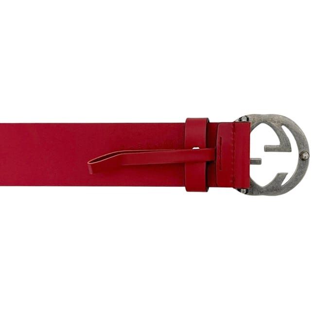 Gucci Belt Red Interlocking Waist 100 35 Leather Metal GG Logo Buckle