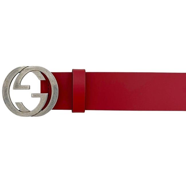 Gucci Belt Red Interlocking Waist 100 35 Leather Metal GG Logo Buckle