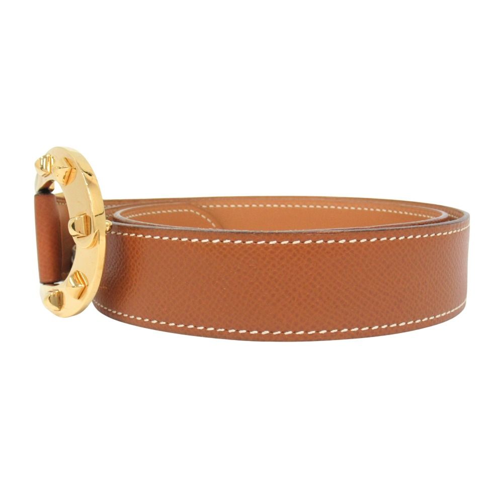 Hermes Horse Buckle Belt Courchevel Leather Vintage 72 Brown