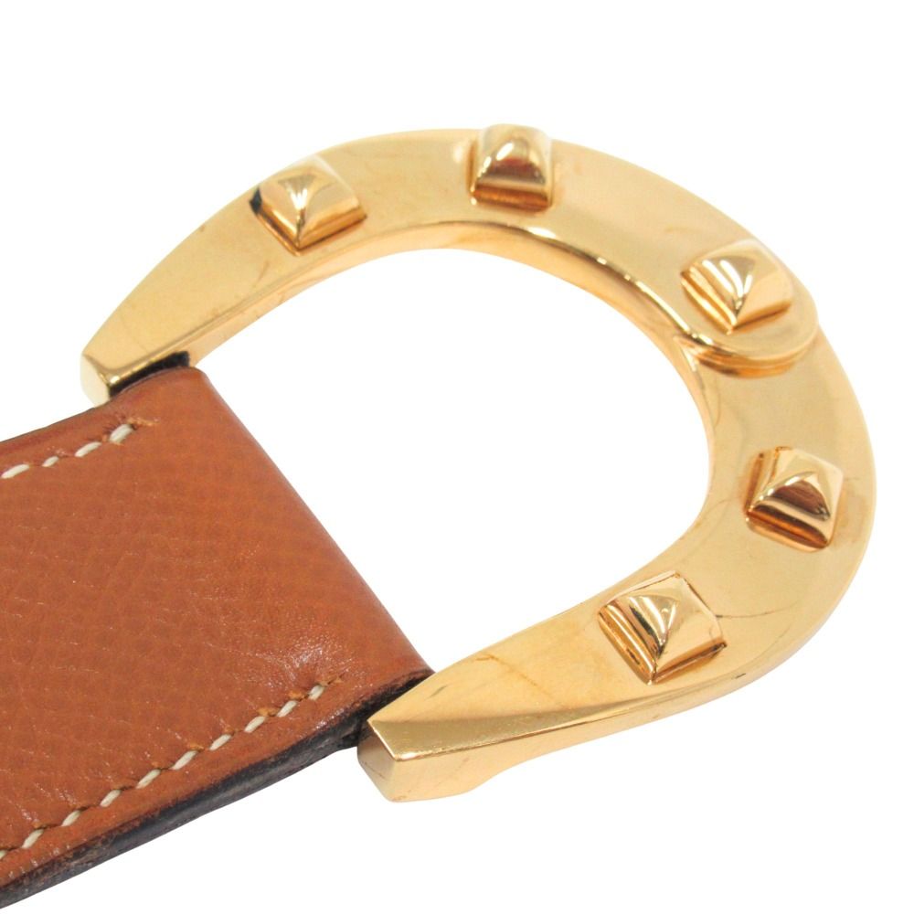 Hermes Horse Buckle Belt Courchevel Leather Vintage 72 Brown