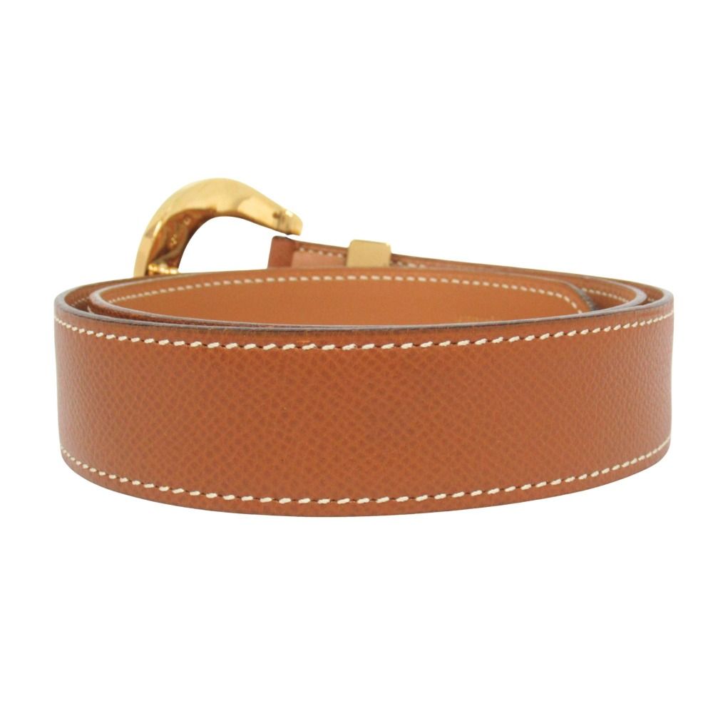 Hermes Horse Buckle Belt Courchevel Leather Vintage 72 Brown
