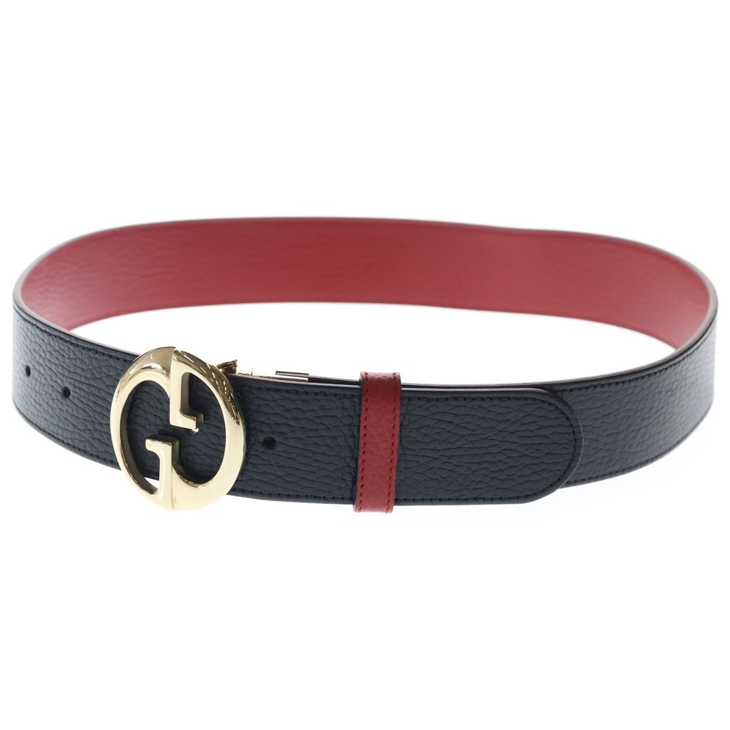 Gucci GG Buckle Reversible Leather Belt Gold Black