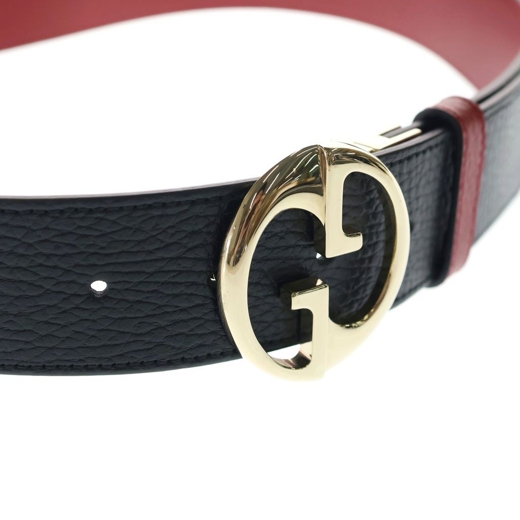 Gucci GG Buckle Reversible Leather Belt Gold Black