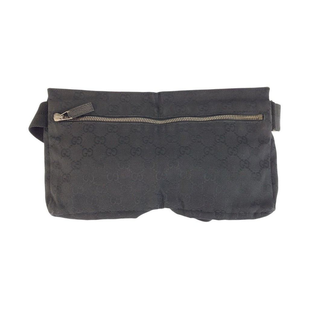 Gucci Black Silver GG Canvas Leather Belt Bag Waist Pouch