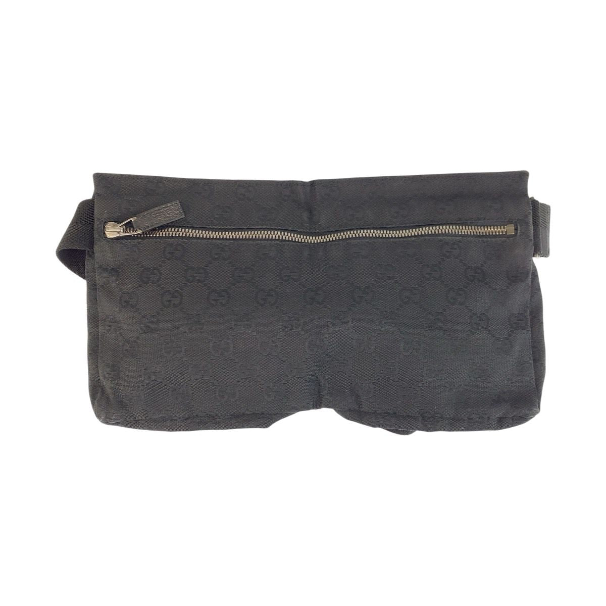 Gucci Black Silver GG Canvas Leather Belt Bag Waist Pouch