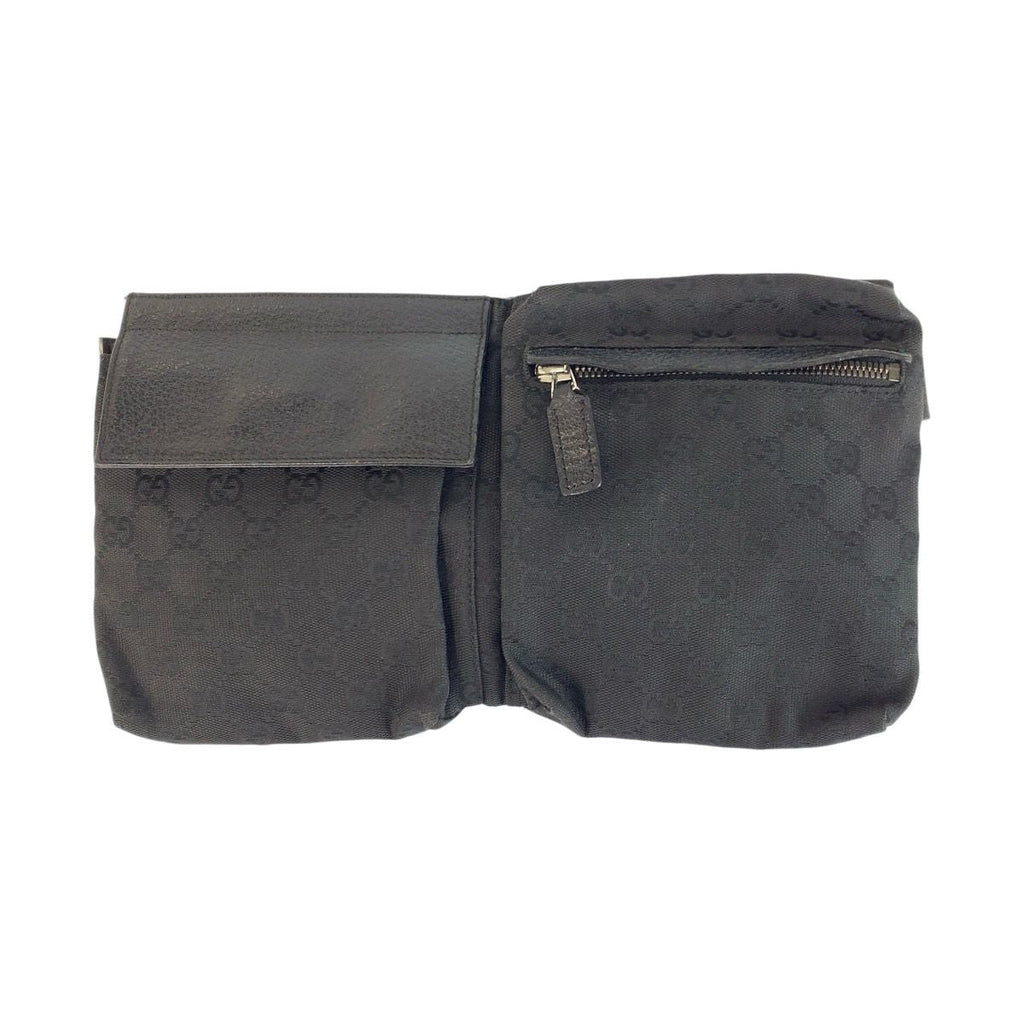 Gucci Black Silver GG Canvas Leather Belt Bag Waist Pouch