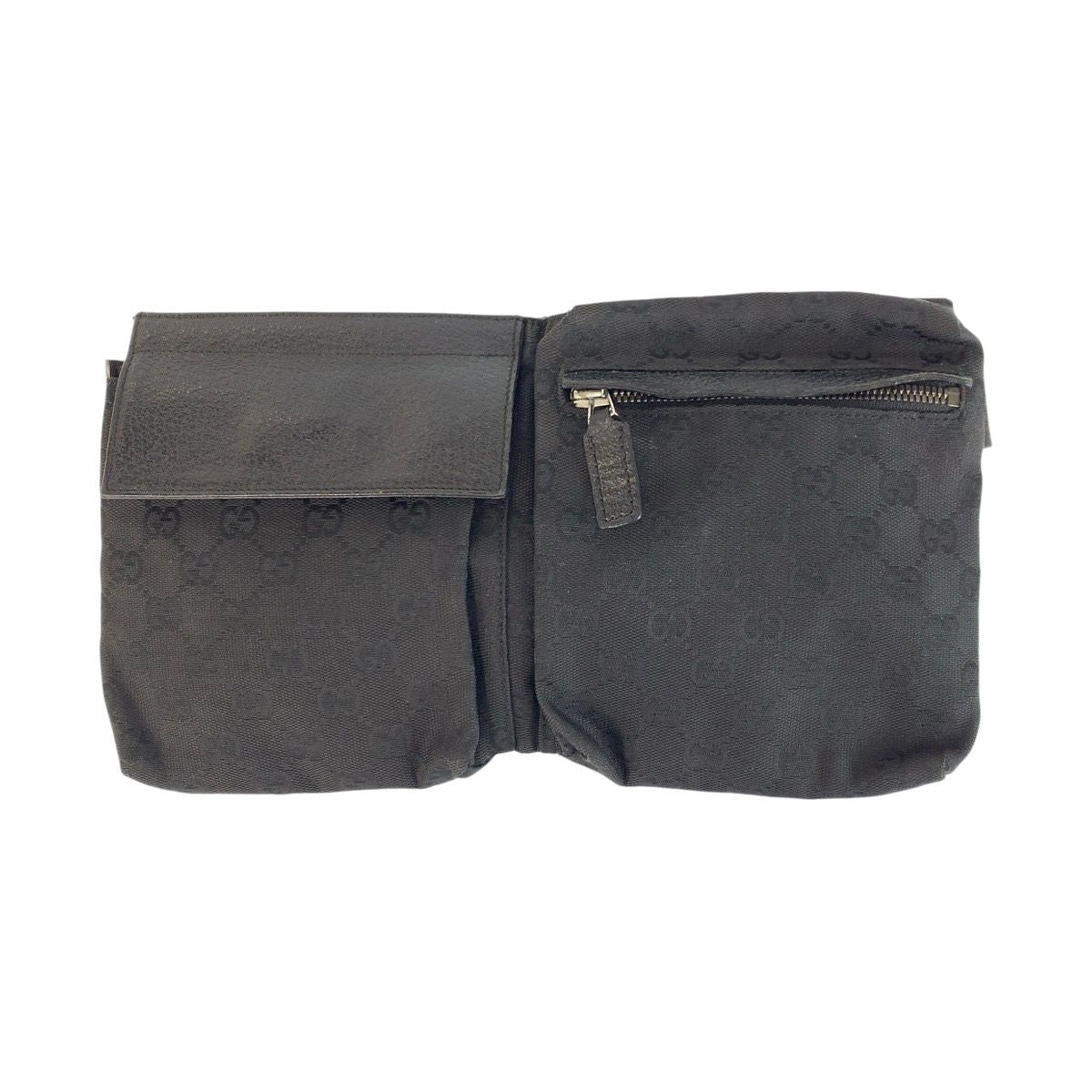 Gucci Black Silver GG Canvas Leather Belt Bag Waist Pouch