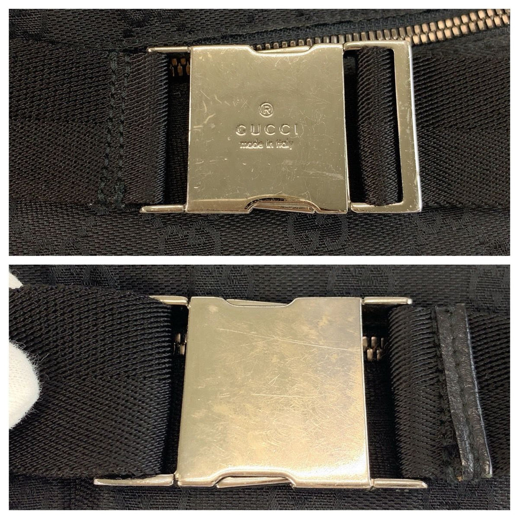 Gucci Black Silver GG Canvas Leather Belt Bag Waist Pouch