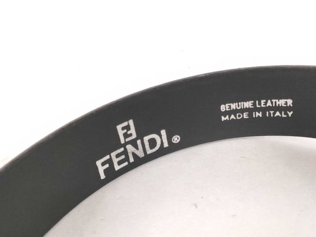 Fendi Belt Black Leather FF Silver