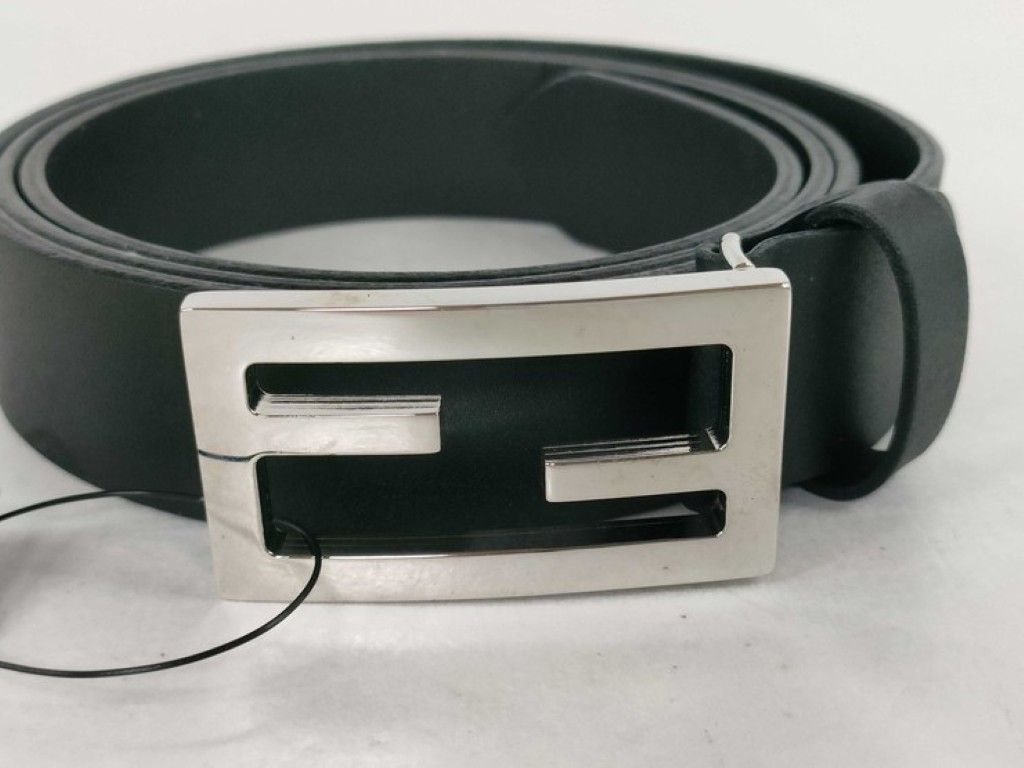 Fendi Belt Black Leather FF Silver