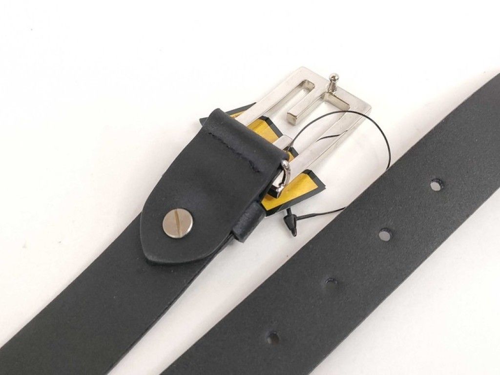 Fendi Belt Black Leather FF Silver