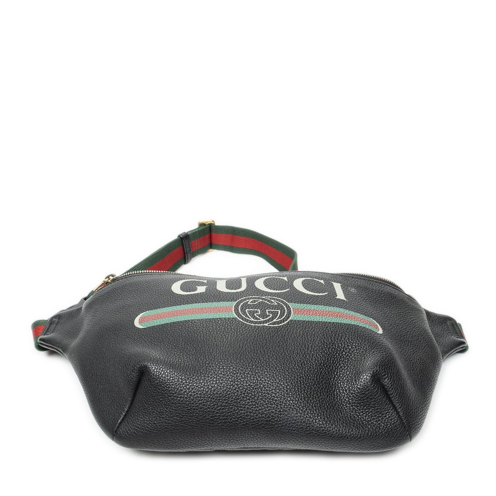 Gucci Web Logo Belt Bag Black Grain Calfskin Leather
