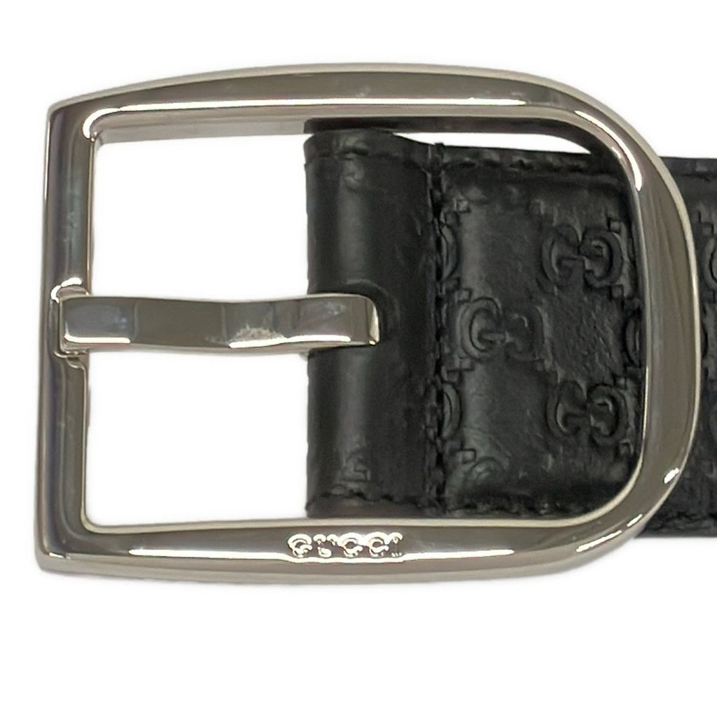 Gucci Belt 90 36 Black Silver Guccissima Line Leather