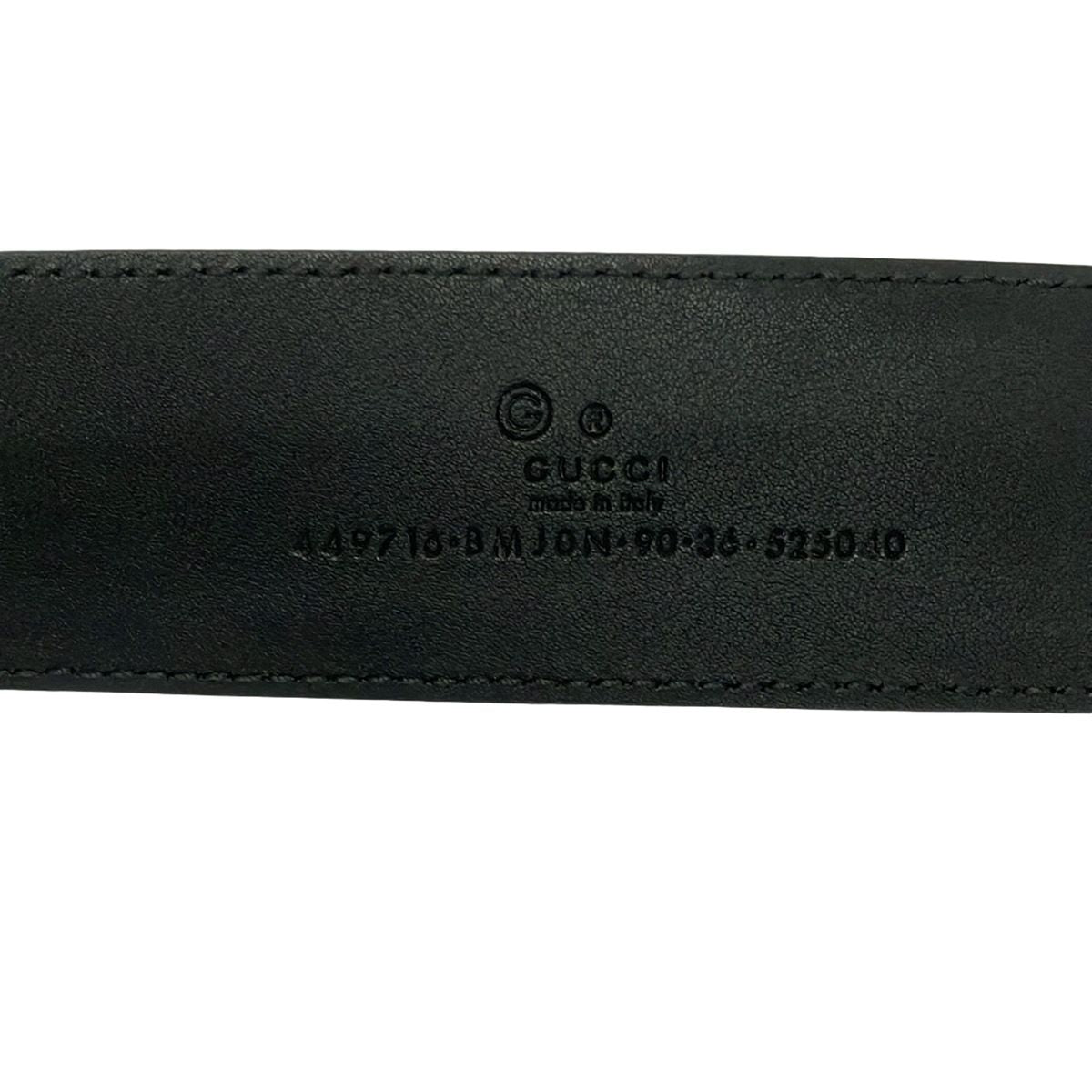 Gucci Belt 90 36 Black Silver Guccissima Line Leather