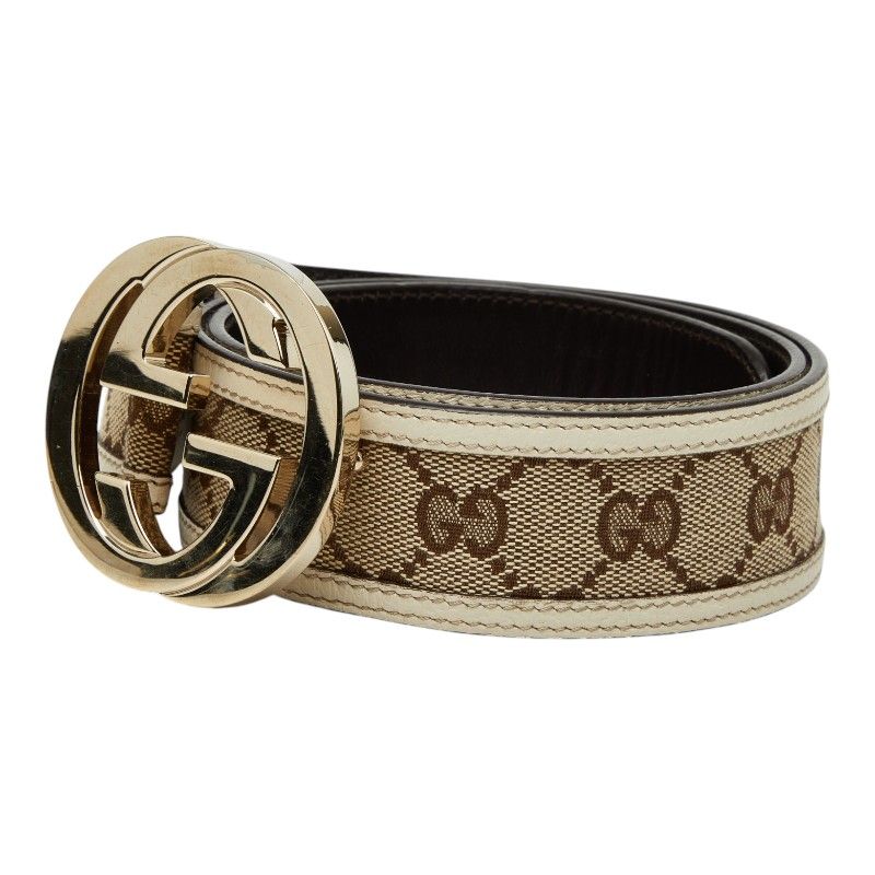 Gucci Interlocking GG Canvas Belt 85 34 Beige White
