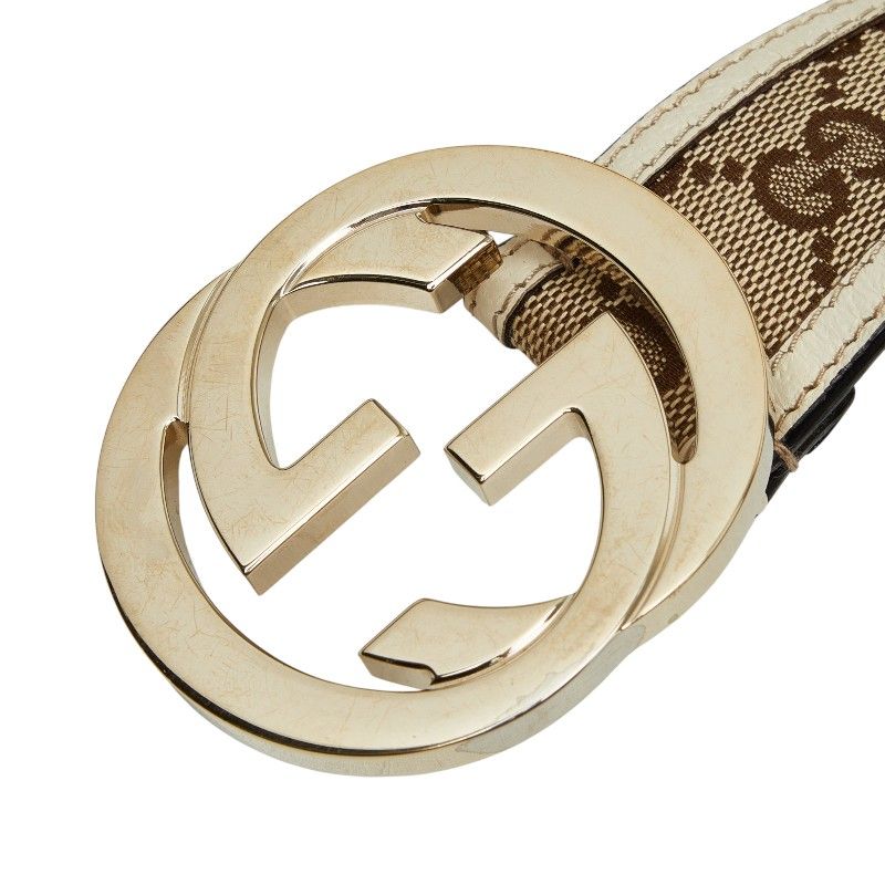 Gucci Interlocking GG Canvas Belt 85 34 Beige White