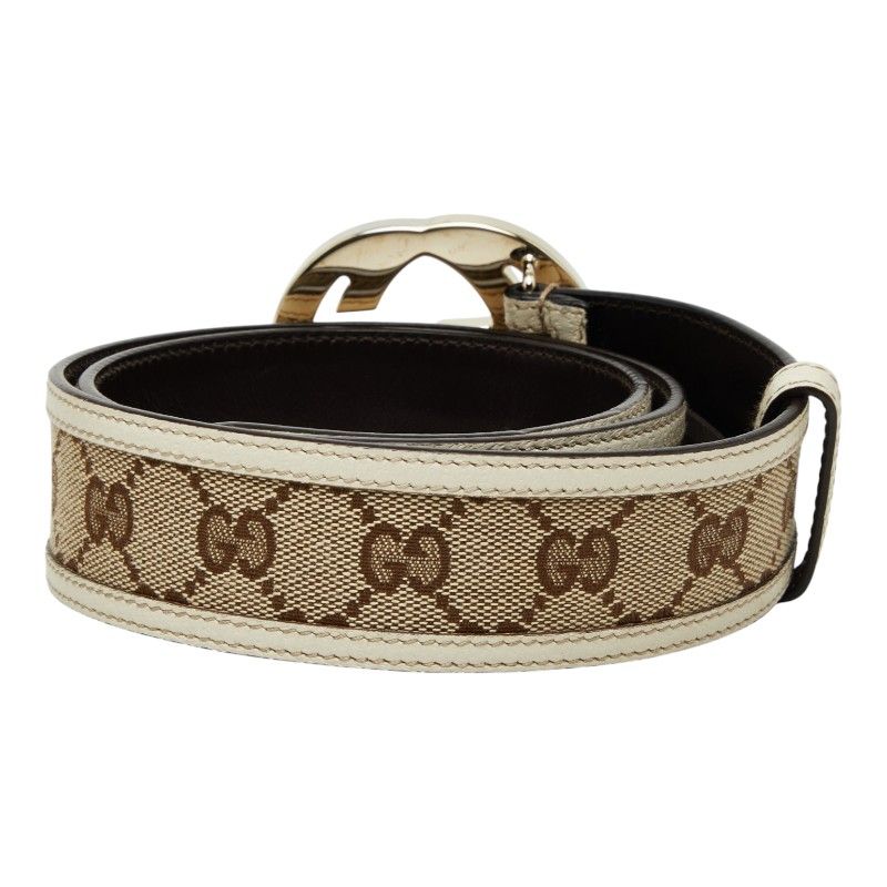 Gucci Interlocking GG Canvas Belt 85 34 Beige White