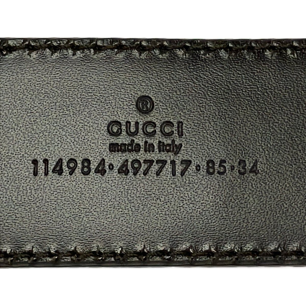 Gucci Belt 85 34 Dark Brown Silver Interlocking Guccissima Line Leather
