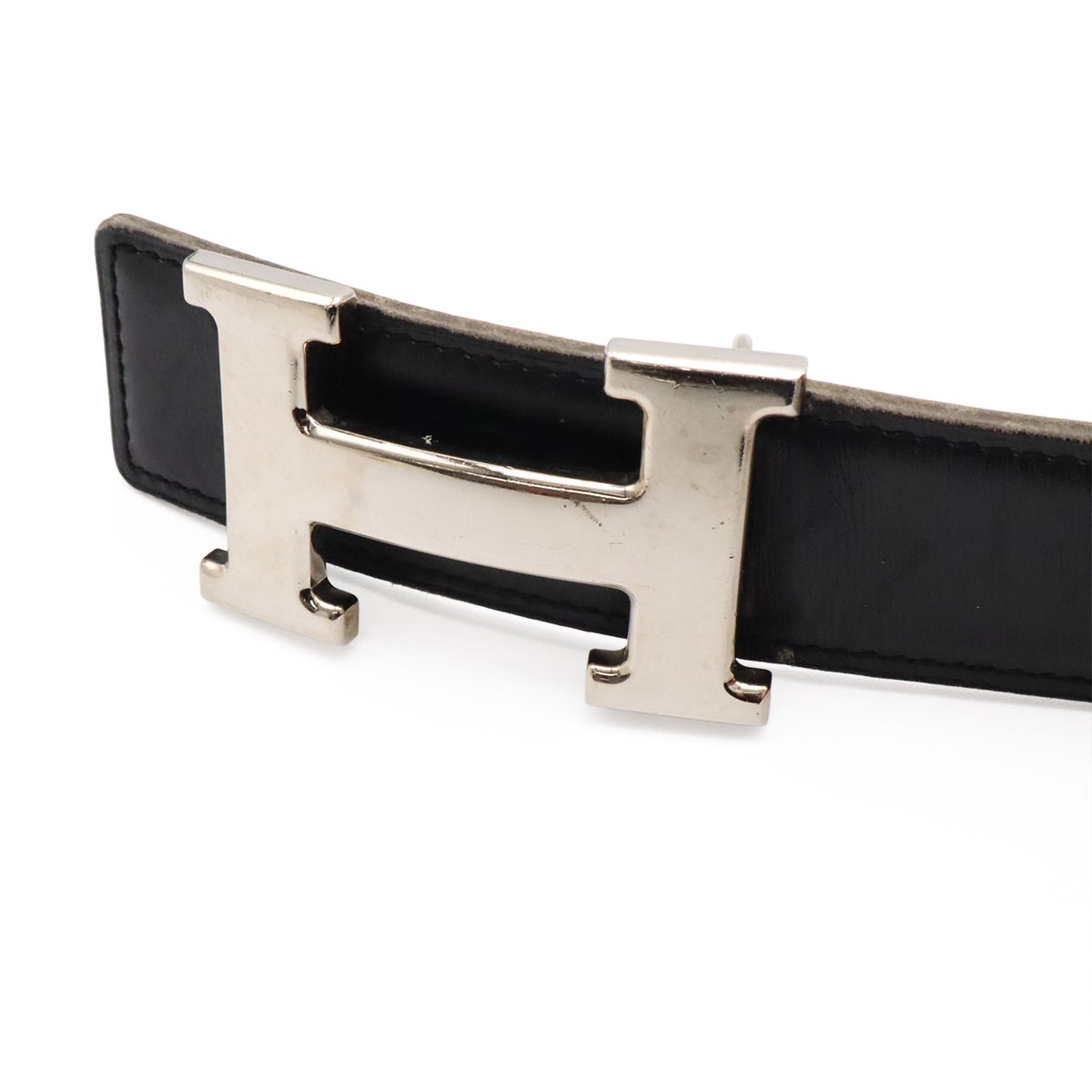 Hermes Belt Buckle Reversible Box Calf Veau Epsom Black Brown Silver 70