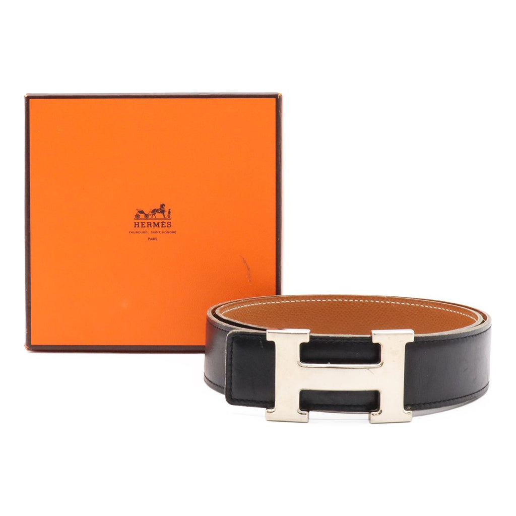 Hermes Belt Buckle Reversible Box Calf Veau Epsom Black Brown Silver 70