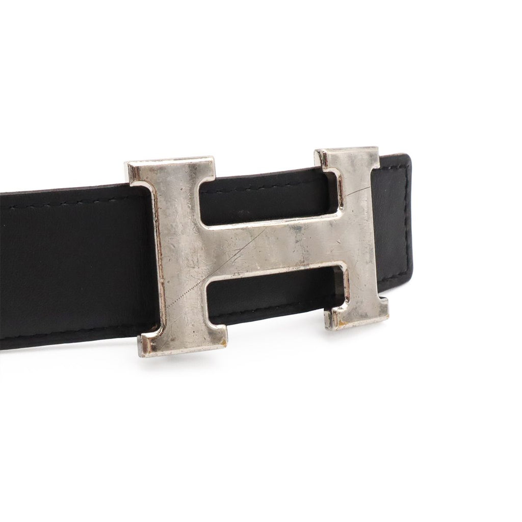 Hermes Belt Buckle Reversible Box Calf Veau Epsom Black White Silver 85