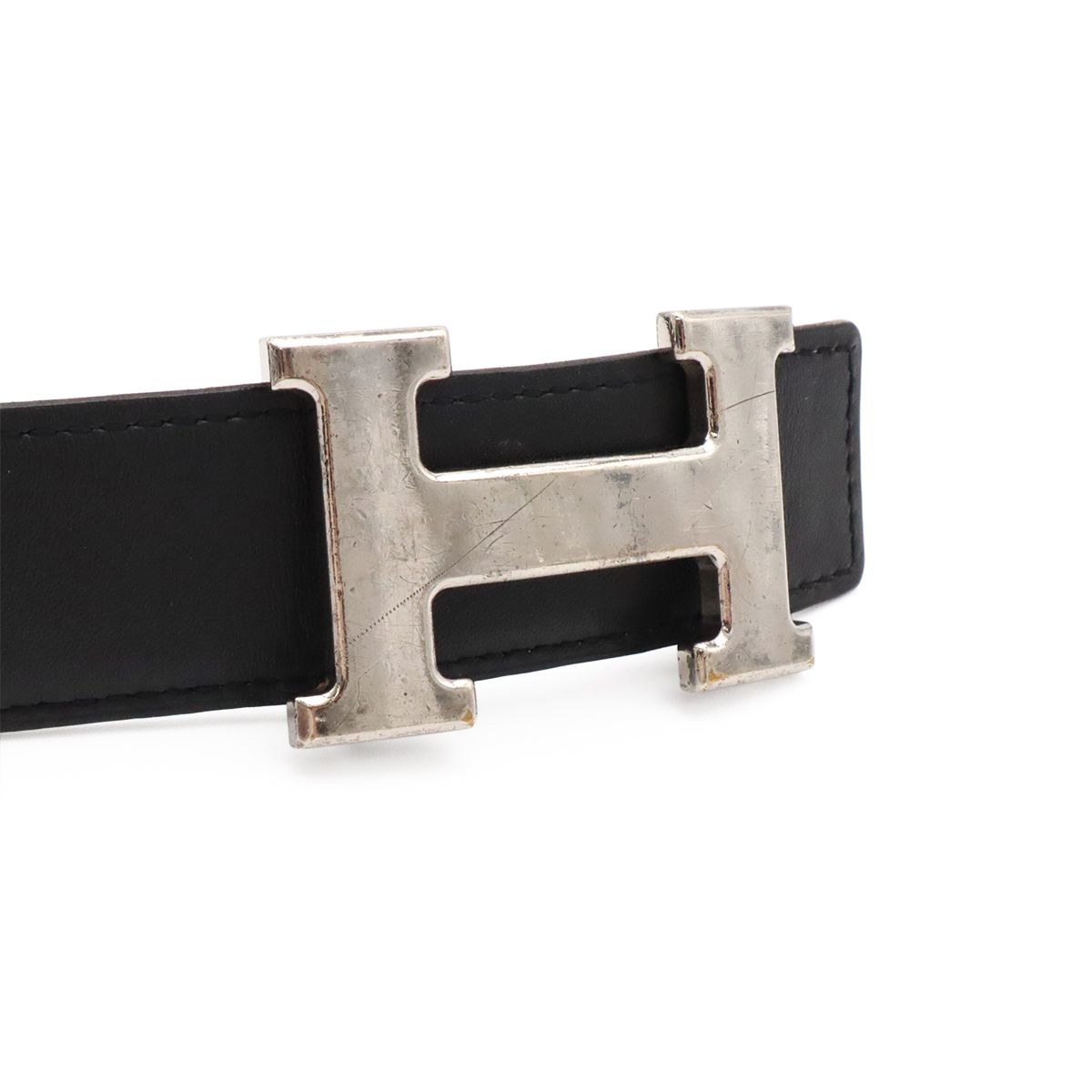 Hermes Belt Buckle Reversible Box Calf Veau Epsom Black White Silver 85
