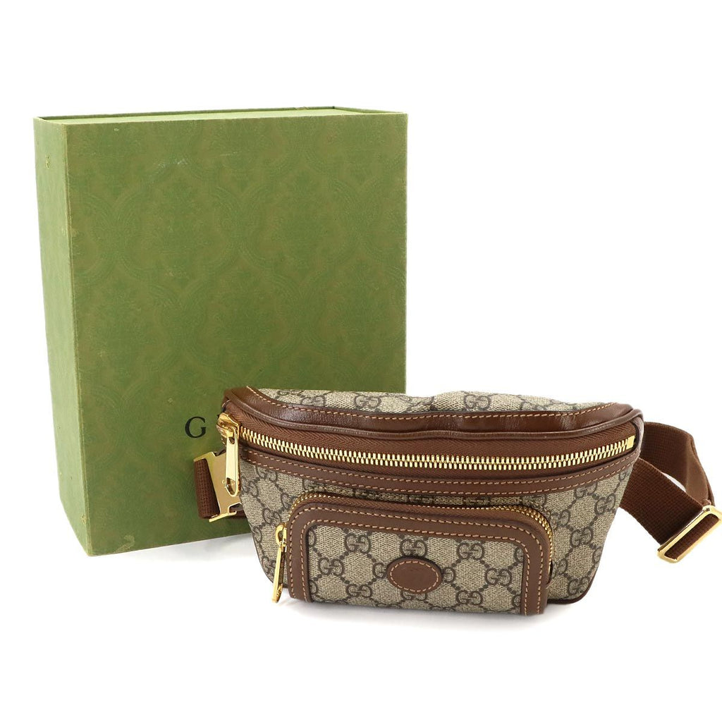 Gucci Interlocking Belt Bag Waist Pouch GG Supreme Leather Beige Brown