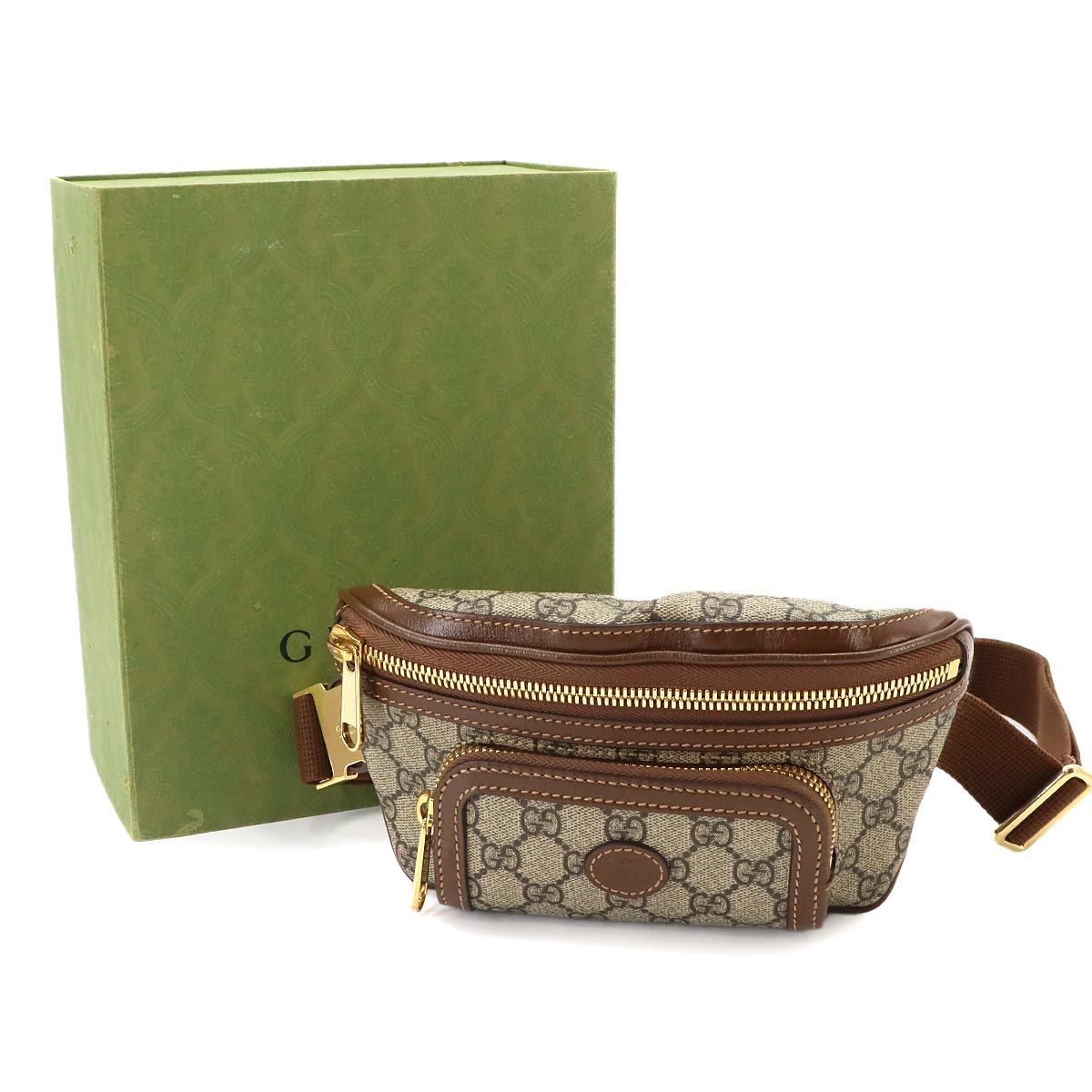 Gucci Interlocking Belt Bag Waist Pouch GG Supreme Leather Beige Brown