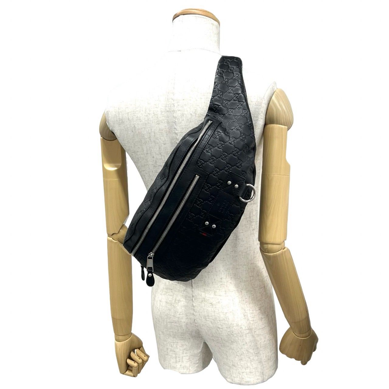Gucci Almost Guccissima Leather Belt Bag Waist Pouch Black