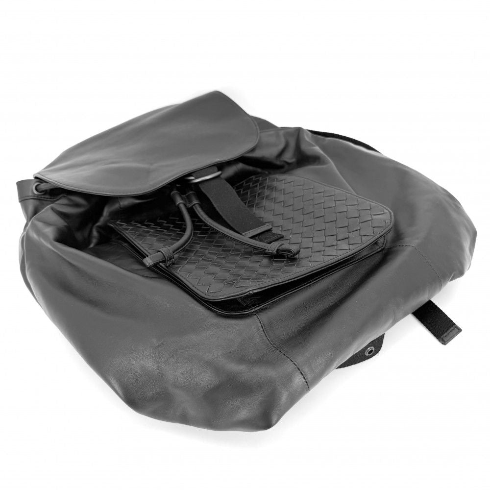 Bottega Veneta Backpack Intrecciato Leather Black Gunmetal Vintage