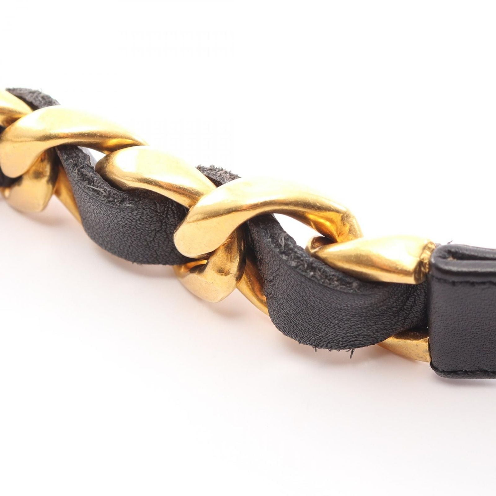 Chanel Belt Logo Chain Gold Leather Necklace
