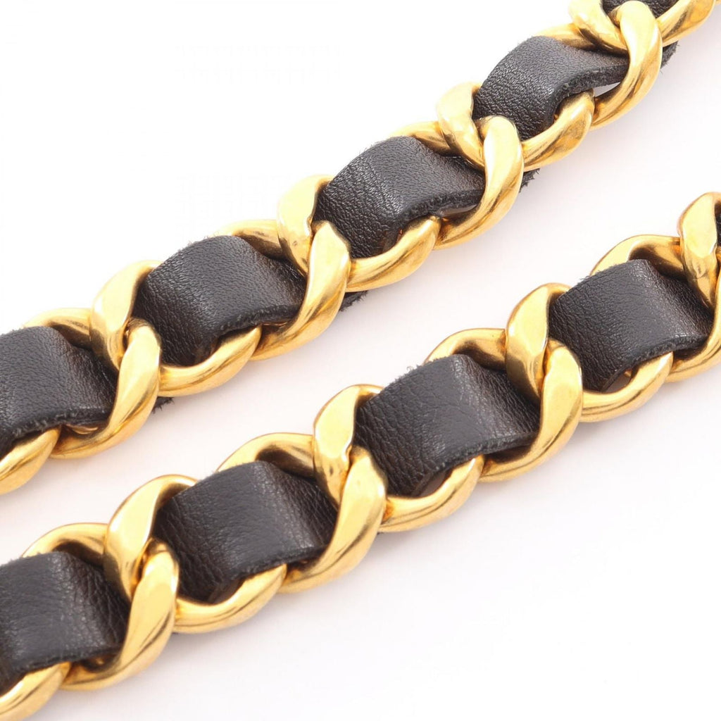 Chanel Belt Logo Chain Gold Leather Necklace