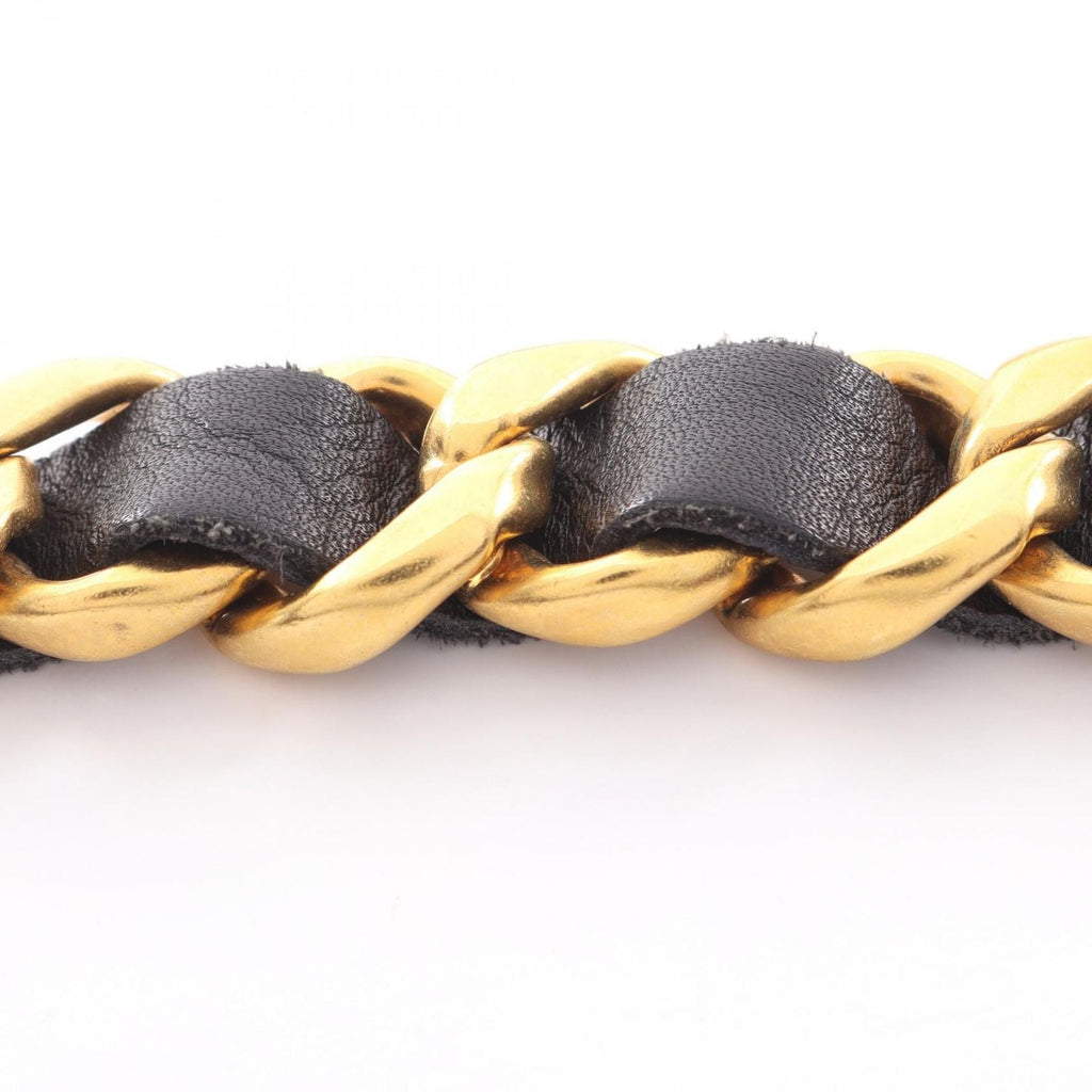 Chanel Belt Logo Chain Gold Leather Necklace