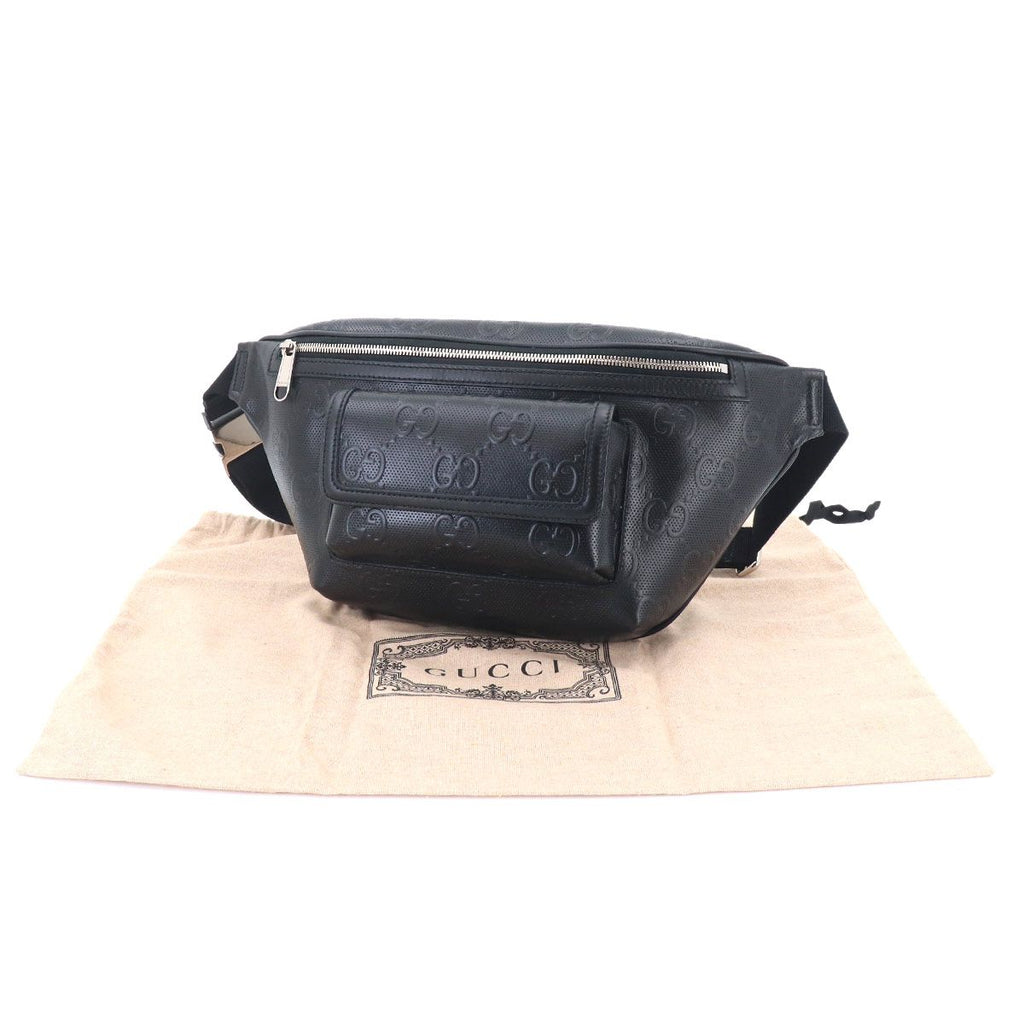 Gucci GG Embossed Belt Bag Leather Black Silver
