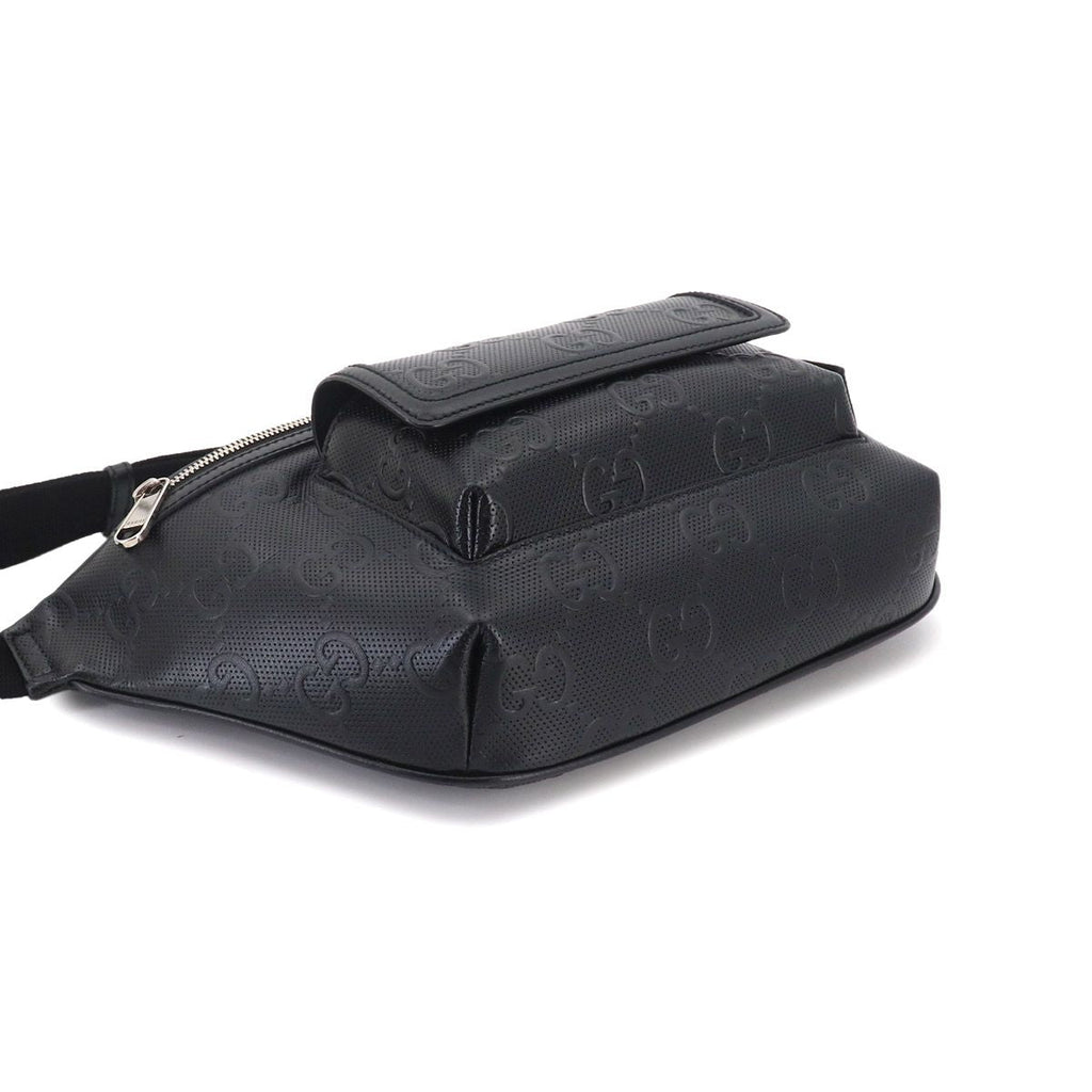 Gucci GG Embossed Belt Bag Leather Black Silver