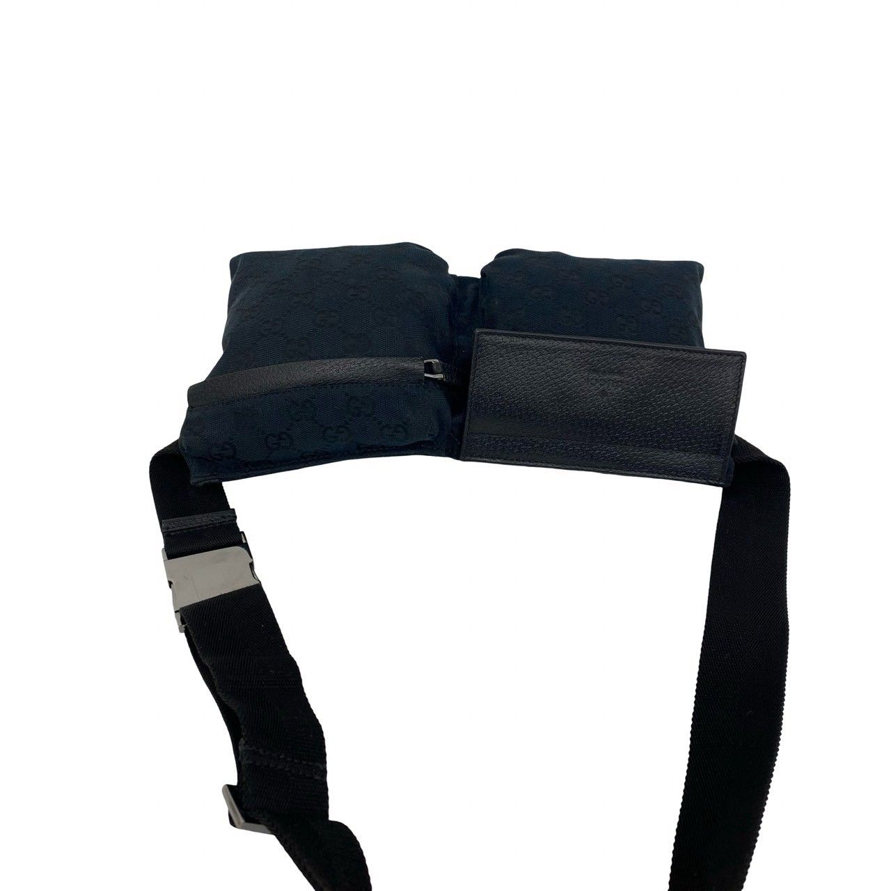 Gucci GG All Over Pattern Canvas Leather Belt Bag Waist Pouch Black