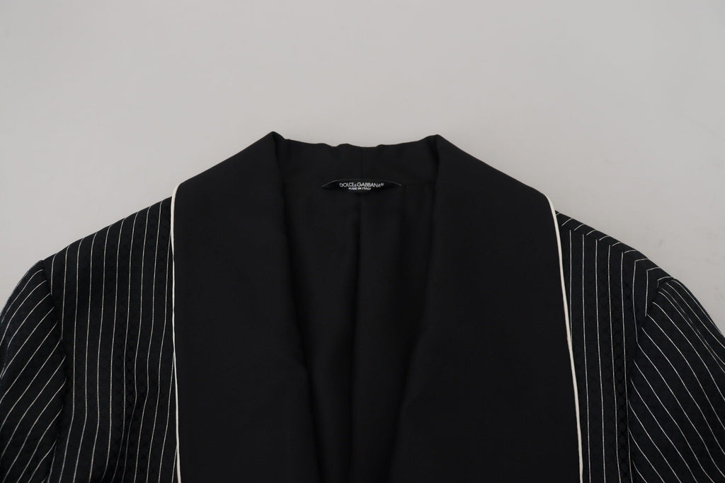 Dolce & Gabbana Dark Gray Robe Striped DG Patch Jacket Men Blazer