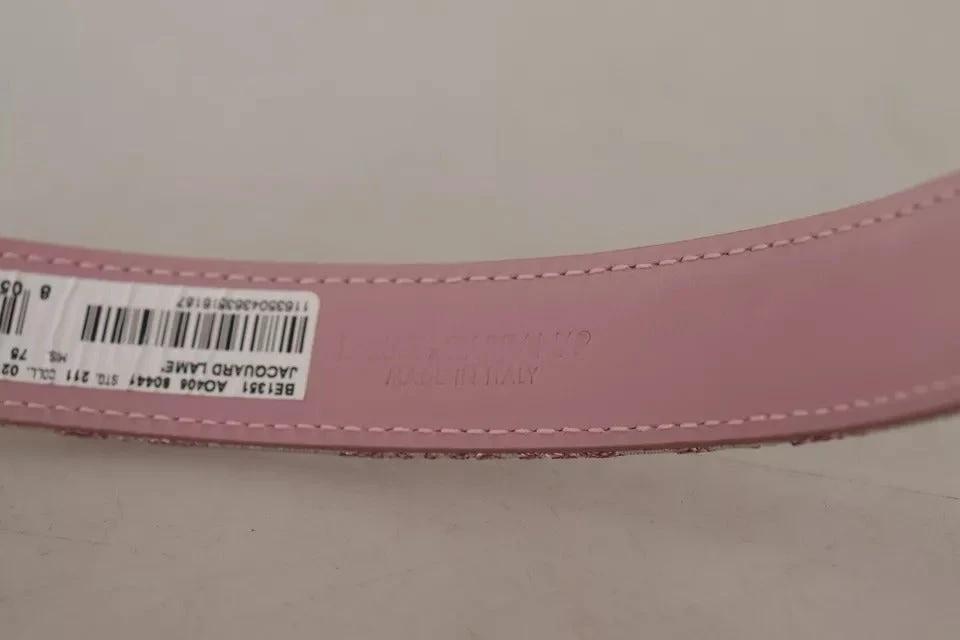 Dolce & Gabbana Pink Jaquard Embroidered Gold Tone Metal Buckle Belt