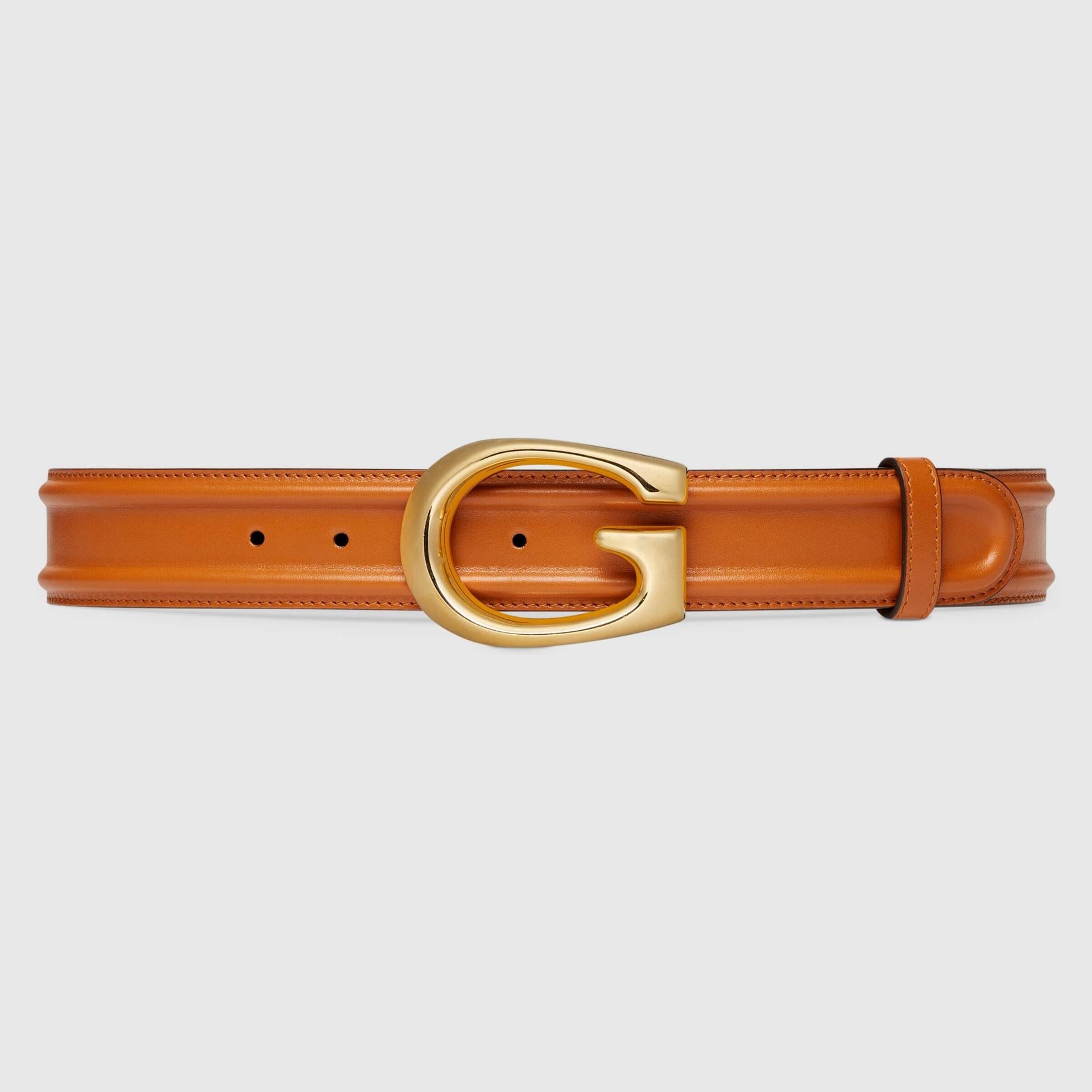 Gucci Light Brown Double-Sided Leather Belt with Gold G Buckle – Unisex