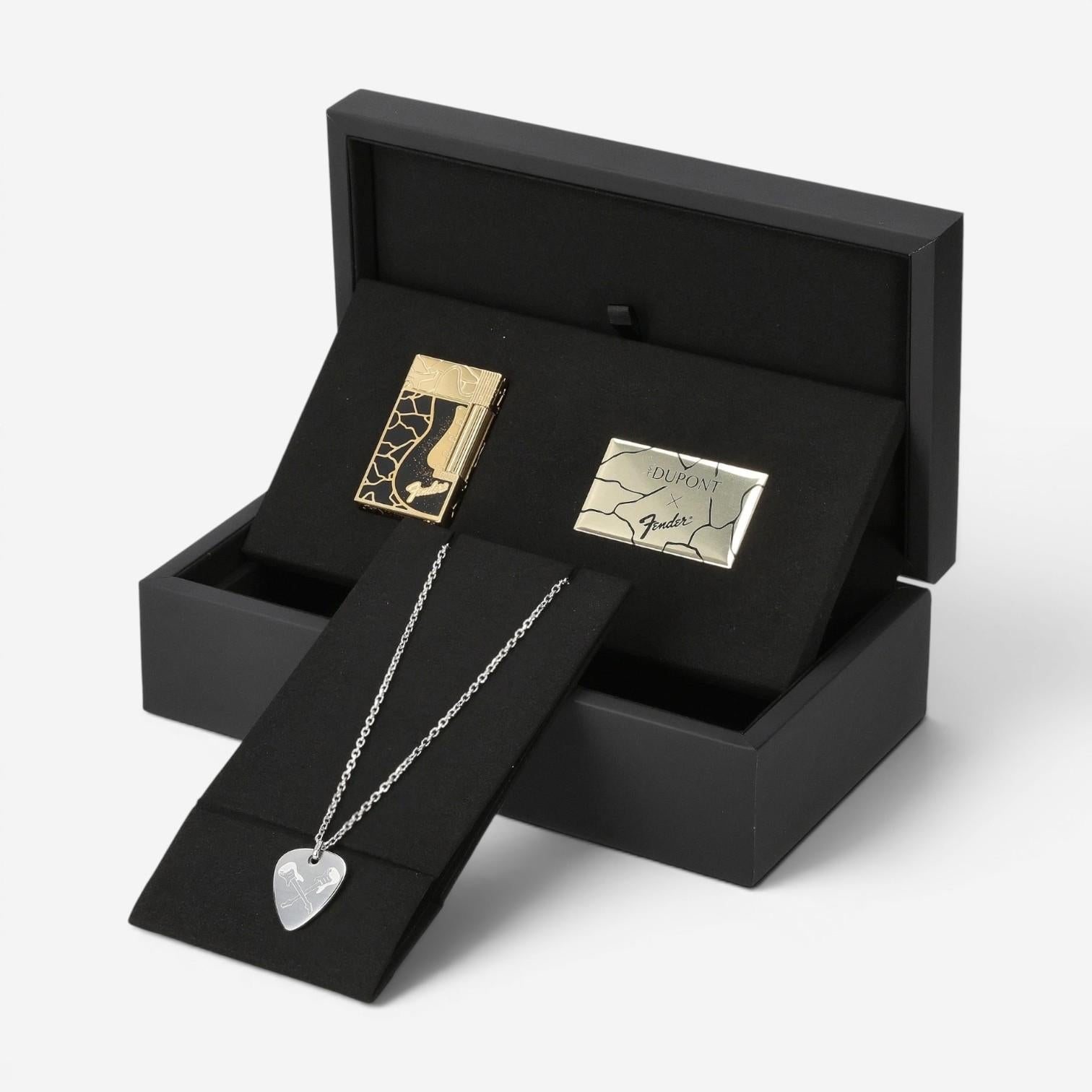 S.T. Dupont Fender Black Lacquer Lighter & Necklace Set C16025CL