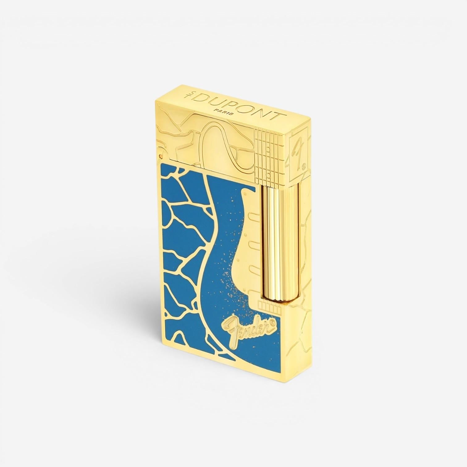 S.T. Dupont Fender Blue Lacquer Lighter & Necklace Set C16026CL